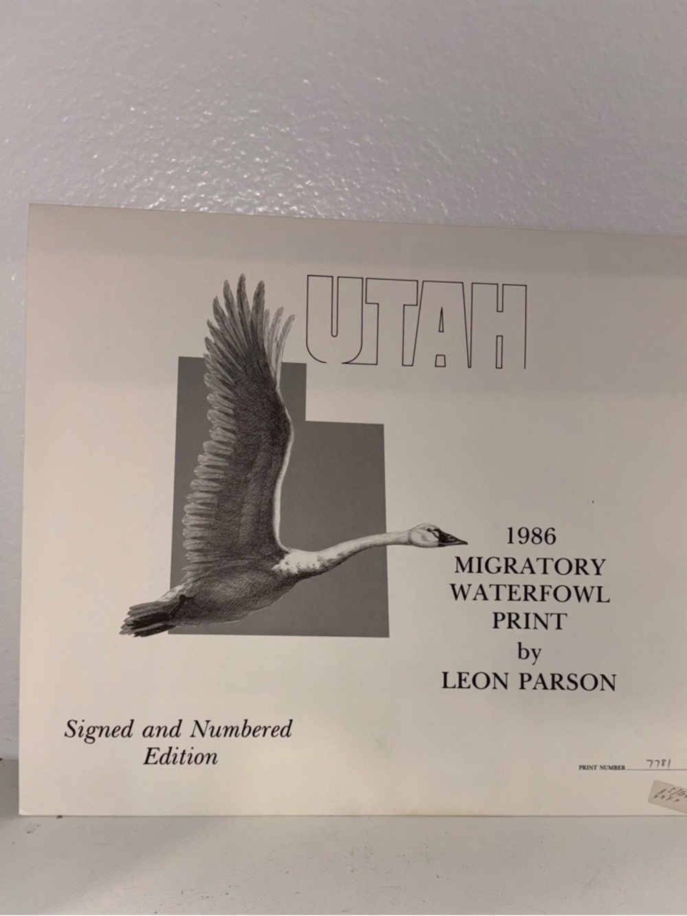 1986 Utah Migratory Waterfowl Print Leon Parson Signed Numbered Swan Art w Stamp